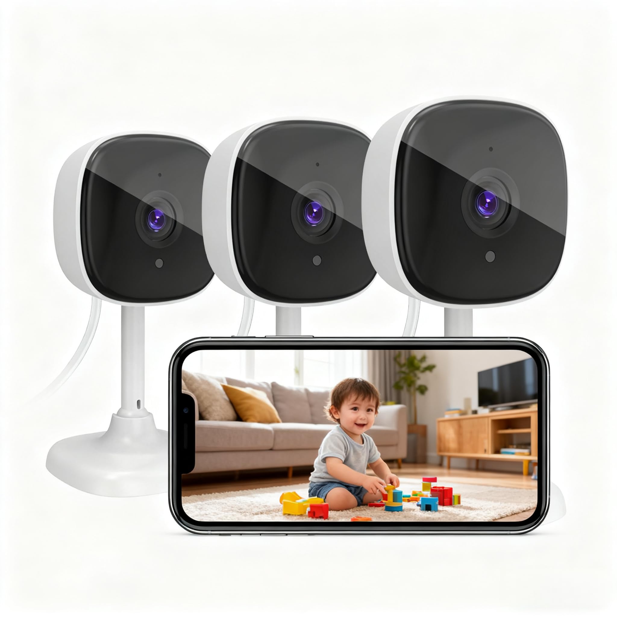 Indoor Security Camera, Mini Cameras, AI Motion Detection, Night Vision, 24/7 Recording, 2-Way Talk, Cloud/SD Storage, Work with Phone and Google