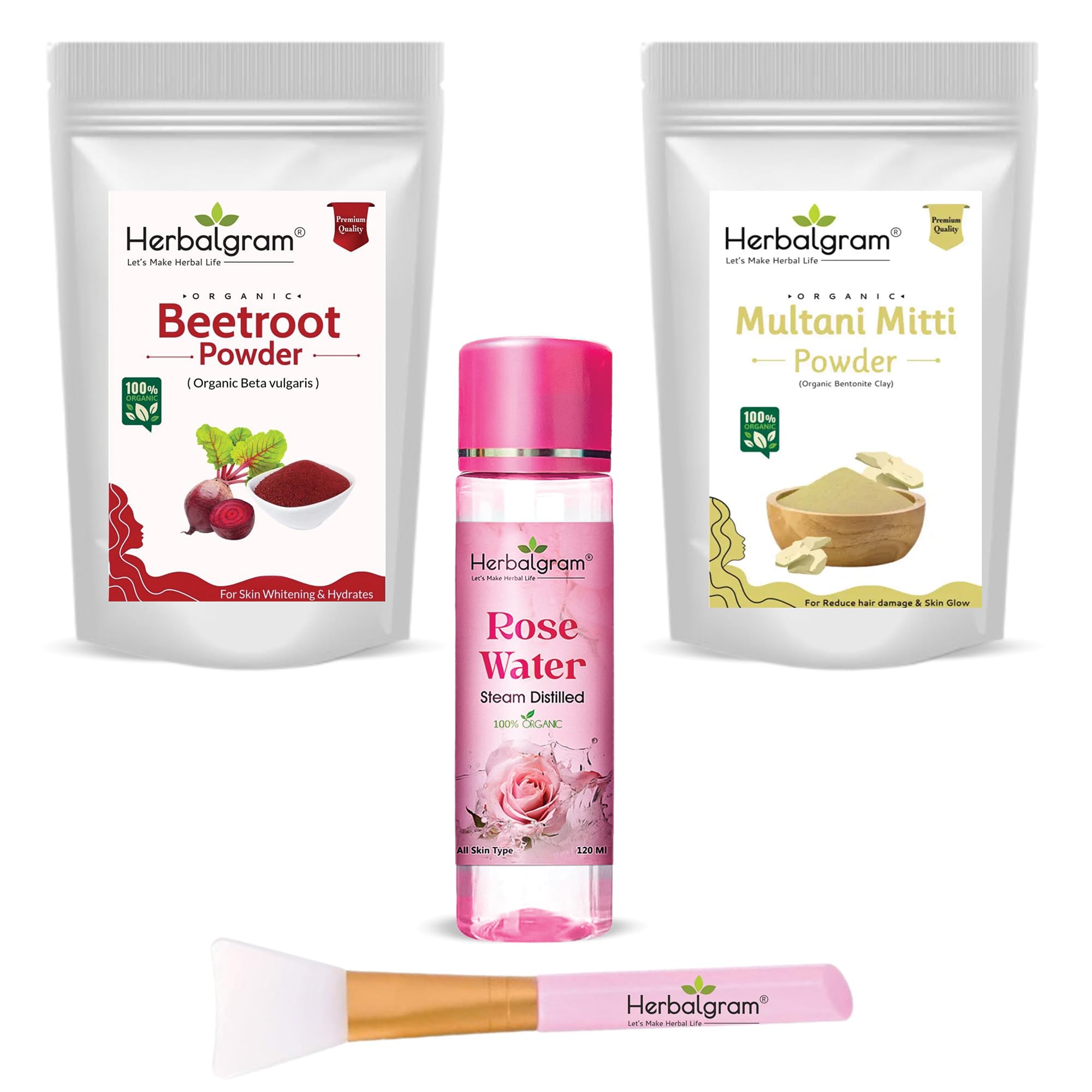 Herbalgram Beetroot Powder & Multani Mitti 100g Each with Rose Water 120ml Combo for Face Pack | Natural Skincare Kit for Cleansing, Oil Balance & Hydration | All Skin Types-image-47