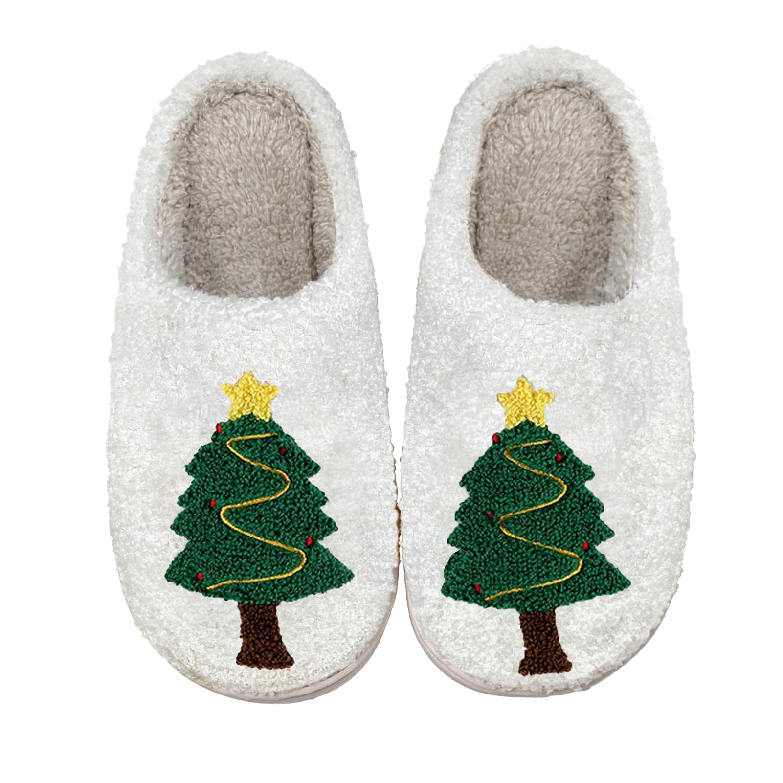Halloween Christmas Slippers Checkered Scuff for Women and Men Holiday Indoor Bedroom Fluffy Warm Fleece Slippers Winter Soft Cozy Home Non-Slip Soft Plush Slip-on Wool Lined House Shoes: Tree 6.5-7.5 Women/5.5-6 Men