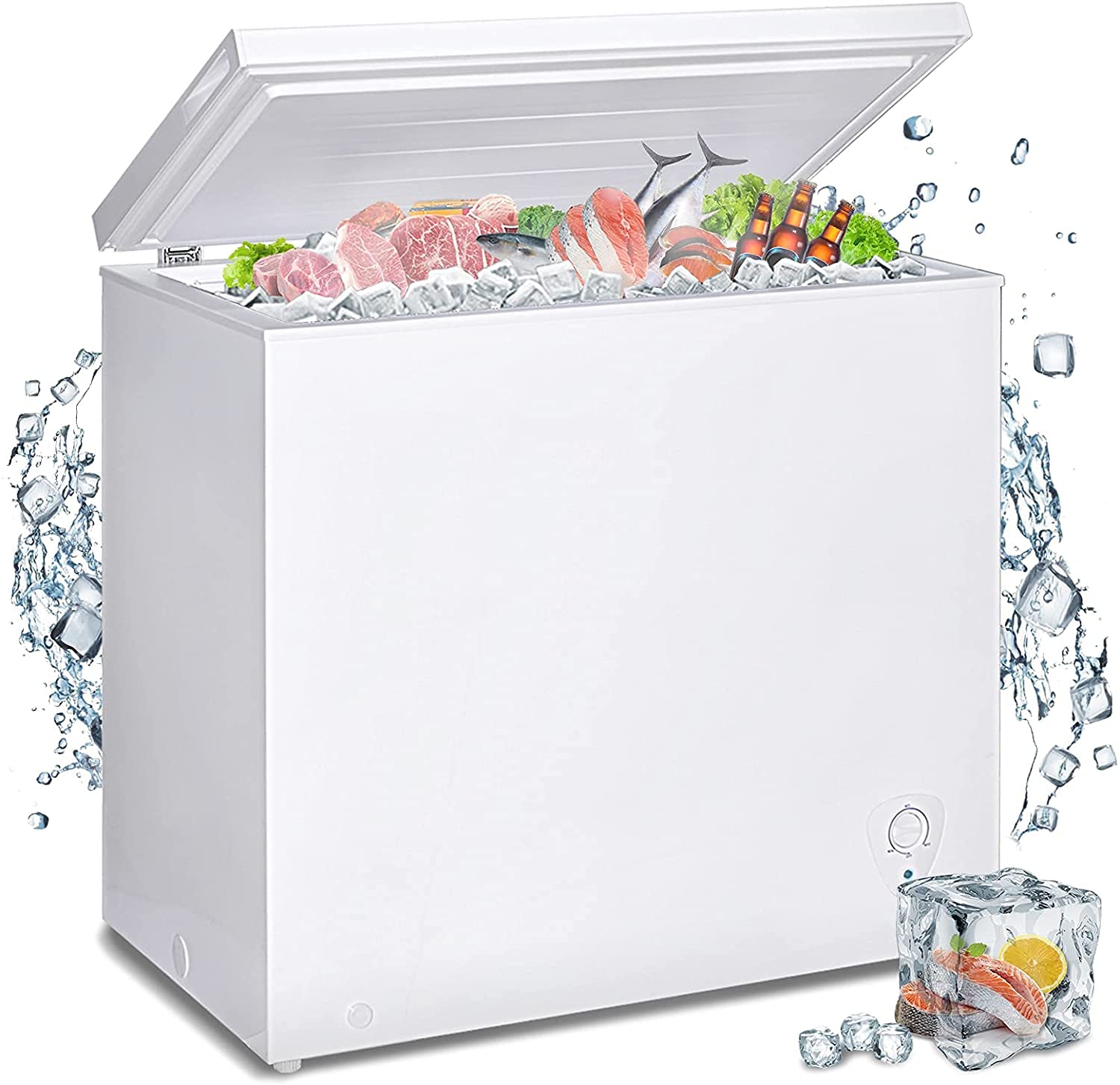 Chest Freezer 5 CU. FT, Deep Freezer, Top Open Door with Adjustable Thermostat Control&Removable Wire Basket, White