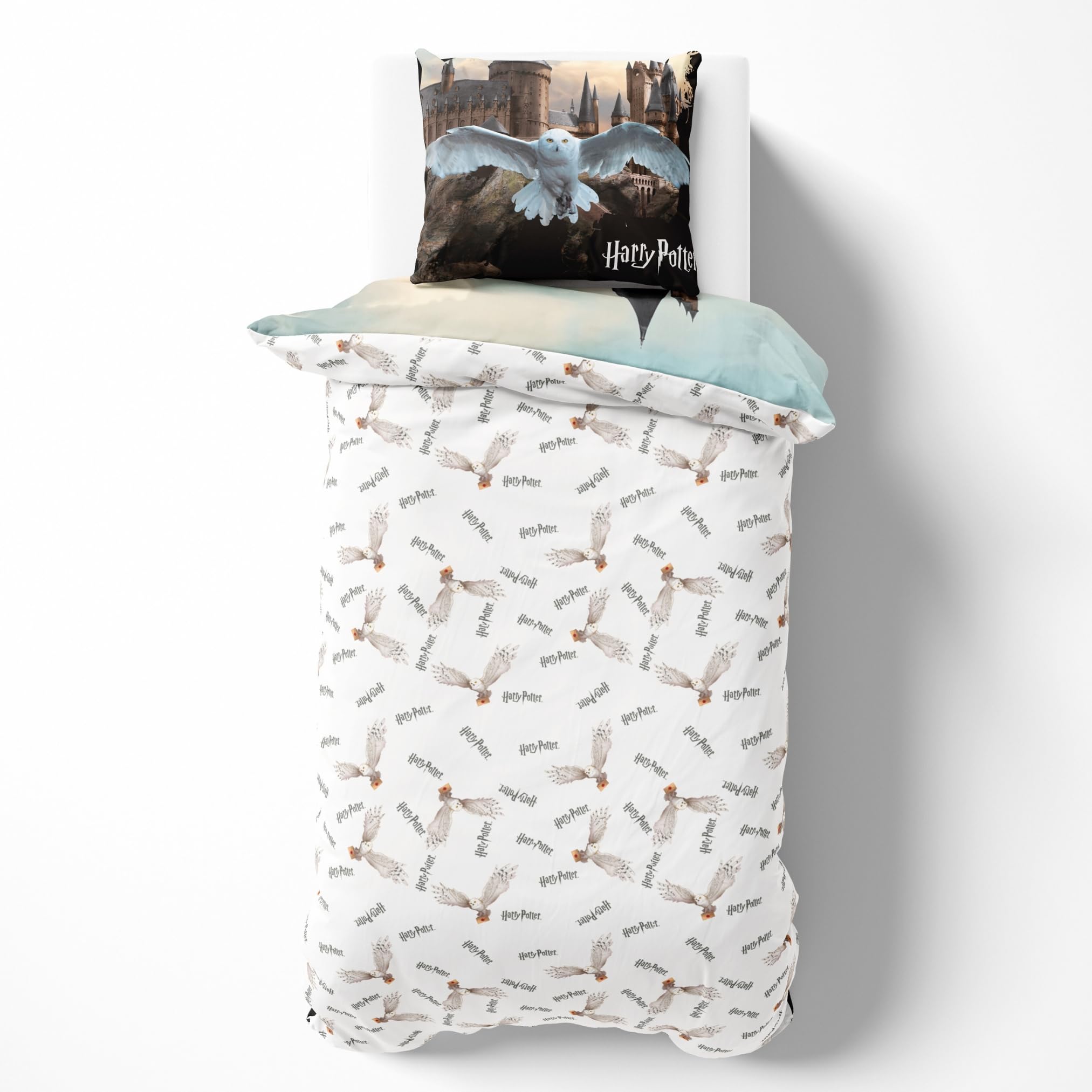 Harry Potter - Juego de cama de algodón de 135 x 200 cm para niñas y niños, ropa de cama infantil Hogwarts, 1 funda de almohada de 80 x 80 cm + funda nórdica de 135 x 200 cm, diseño de búho Hedwig