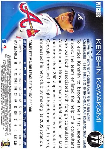 Miniatura 2 de 2010 Topps Series 1 Baseball #77 Kenshin Kawakami Atlanta Braves Official MLB Trading Card