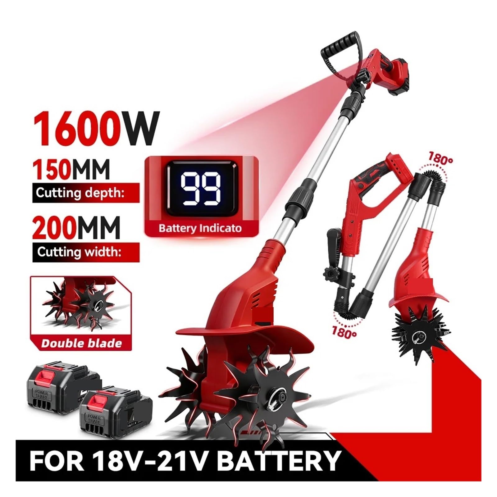 Coltivatore Elettrico Senza Spazzole A Motozappa 15CM Tosaerba Cordless Scarificatore Attrezzo Da Giardino For Perno Batteria Potente Ed Efficiente