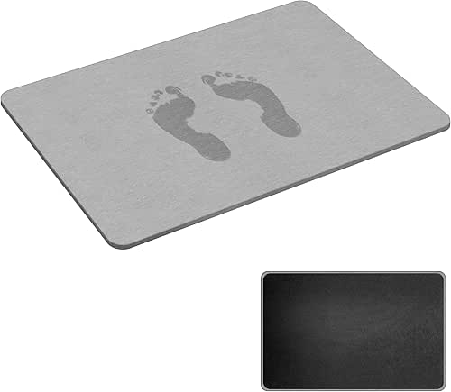 Non-Slip Stone Bath Mat with Rubber Bottom, 24''x16'' Diatomaceous Earth