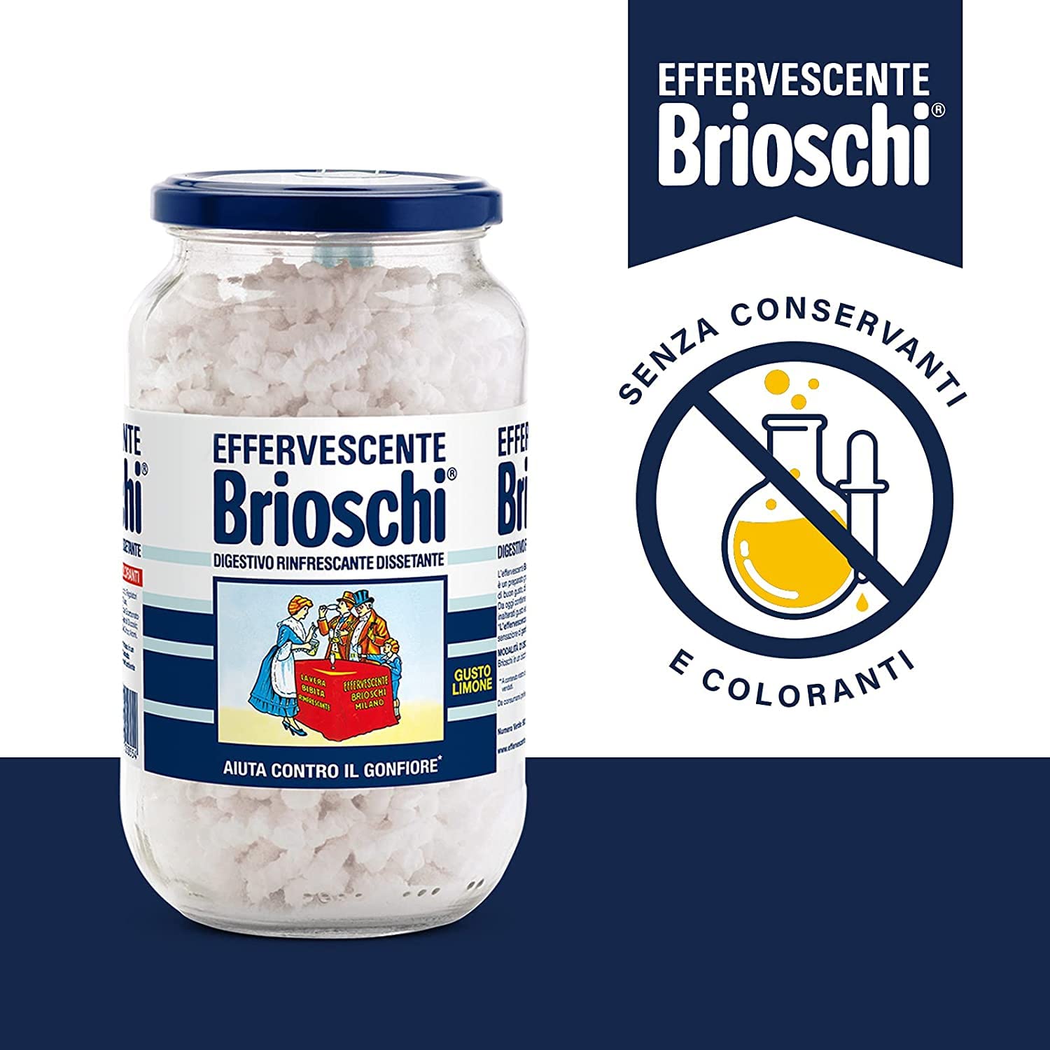 6 disueltos digestivos de Brioschi gusto limón refrescante con sabor a limón.