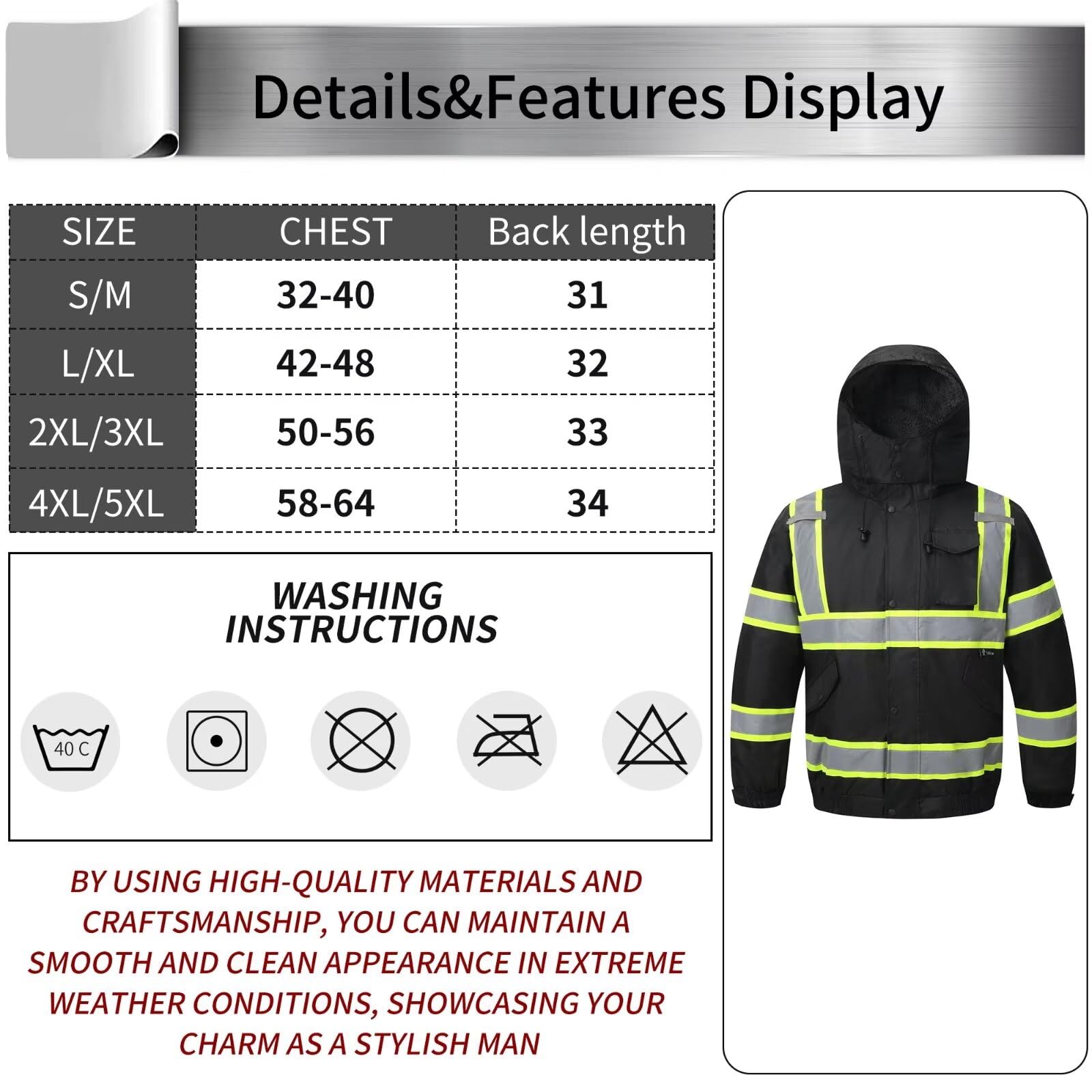 Sudadera con capucha de alta visibilidad para hombre, chamarra de seguridad reflectante con cierre para hombre y mujer, parka aislada para construcción y trabajo