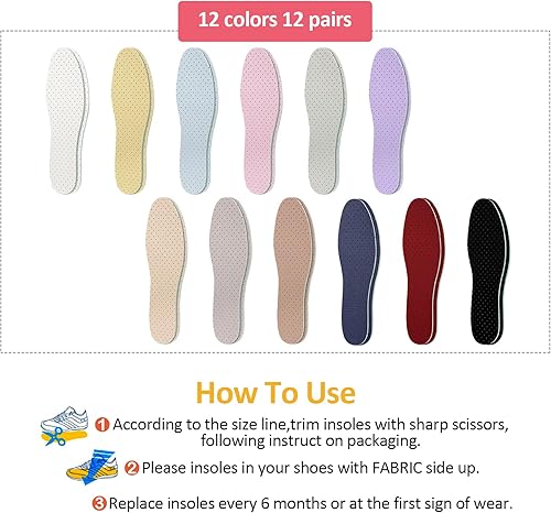 Miniatura 2 de Haysandy 12 pares de plantillas de zapatos para mujer, plantillas de látex delgadas y transpirables con agujeros, amortiguación ultra suave,