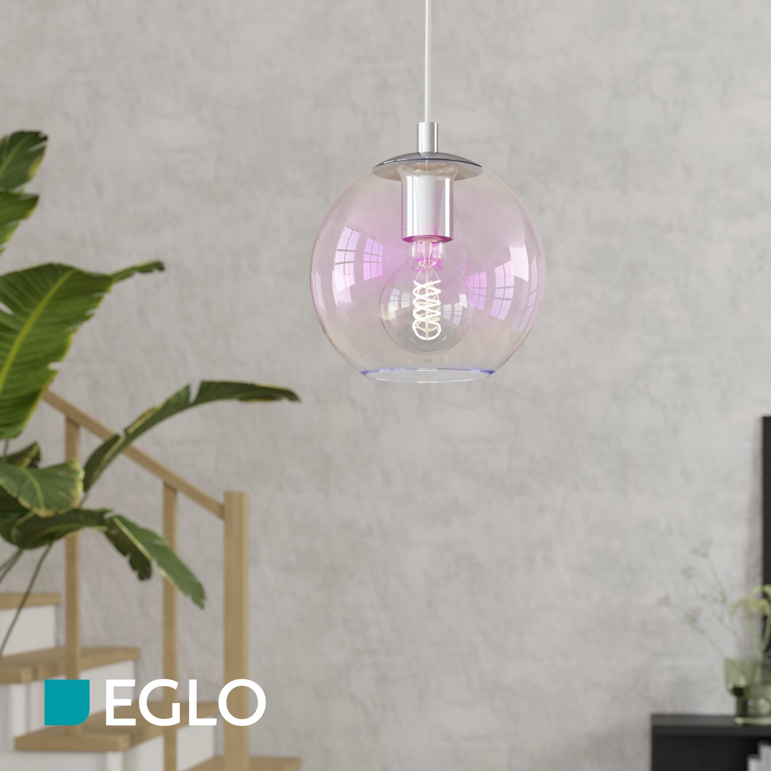 Eglo lampada a sospensione Ariscani 2, a 1 luce, per tavolo | da pranzo, lampadario iridescente, in metallo cromato e vetro, E27, Ø 20 cm