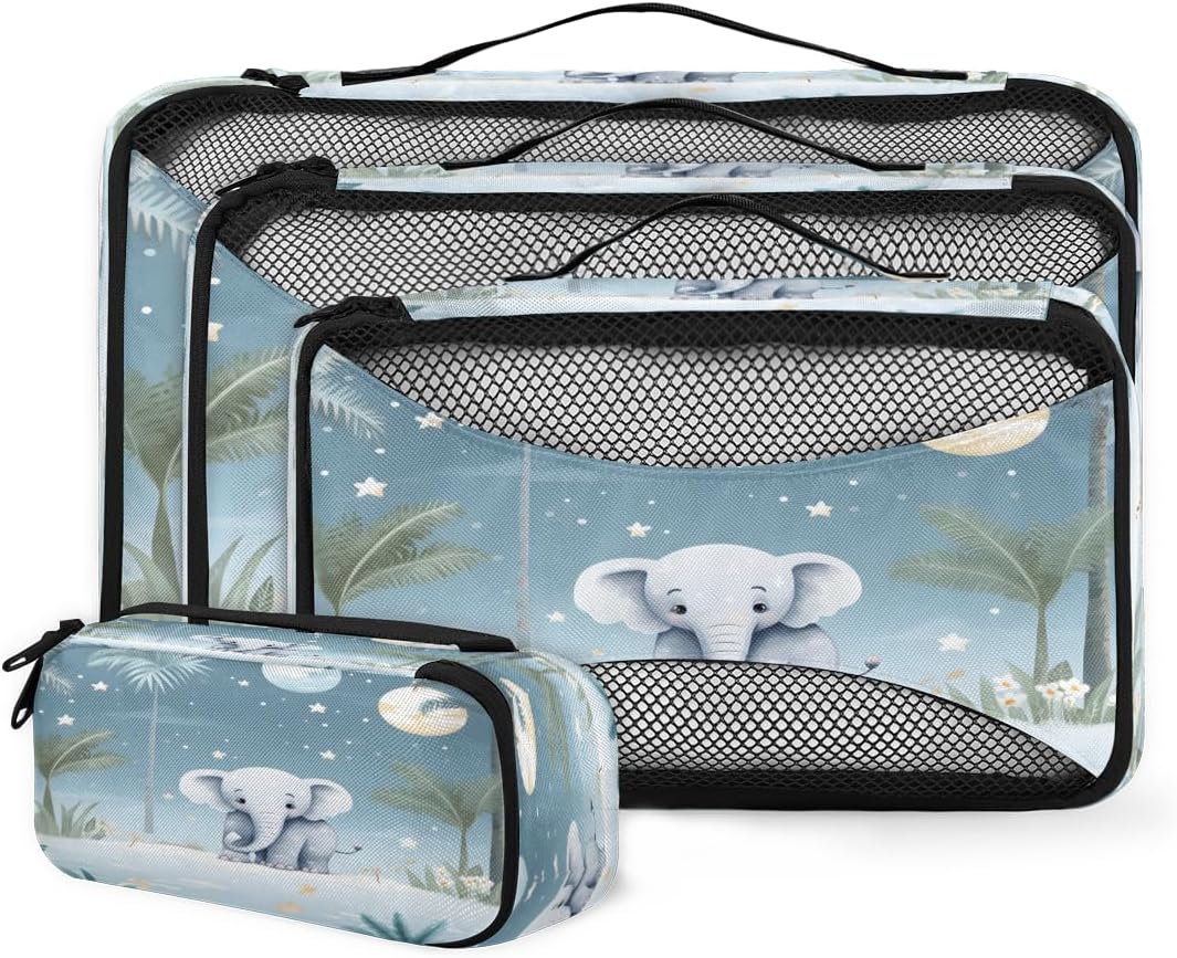 Elephant Palm Tree 4 Set Packing Cubes Packing Cubes for Women Lightweight Travel Essential Bag Clothes Carry on Suitcase Bags for Accessories Essentials