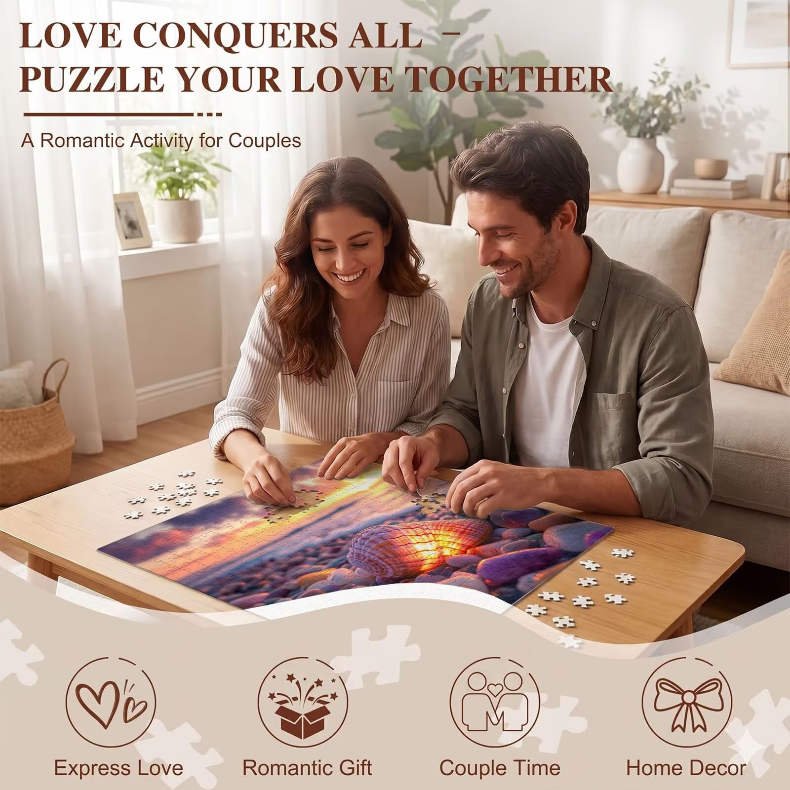 Puzzle 4000 Pezzi Classici, Puzzle spiaggia conchiglia 141 x 87 cm, Gioco Educativo e Antistress in Legno con Poster Incluso, Ttività DIY per Famiglia, Regalo per Appassionati, Decor Parete, f0-268