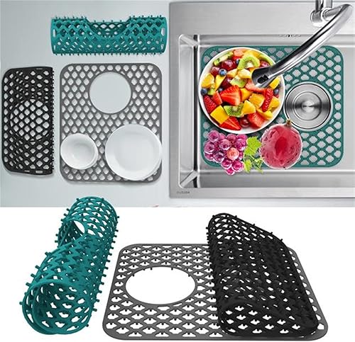 Miniatura 6 de Tapete de silicona para fregadero de cocina, tapete de secado de platos con drenaje trasero, protege el fregadero de manchas, arañazos, protector de