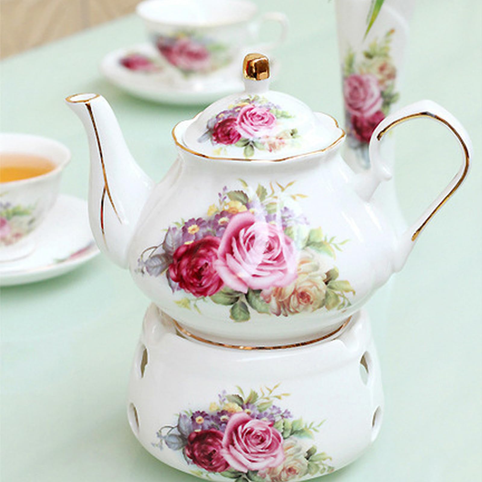 Juegos de regalo de té de café de cerámica, juego de té de lujo europeo, adecuado como regalo para el día de la madre, cumpleaños, Navidad y reuniones (rosa noble)