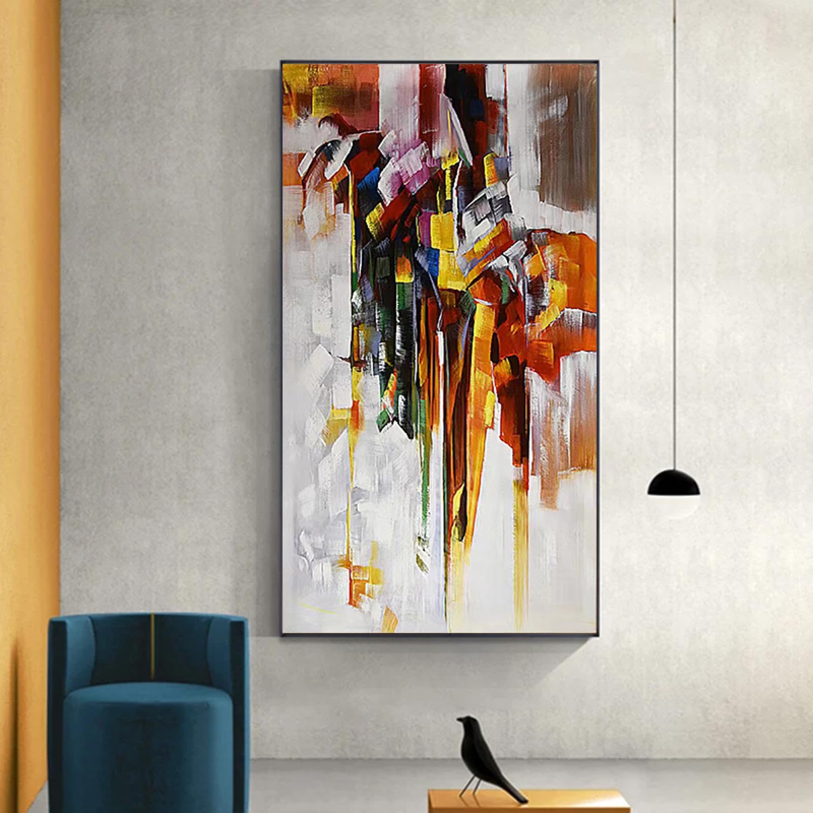 ZHMANLUCK Duży plakat obrazy ścienne oprawione płótno obraz olejny na płótnie salon przejście pionowe abstrakcyjne dekoracyjne 90 x 180 cm / (89 x 180 cm) z czarną ramką