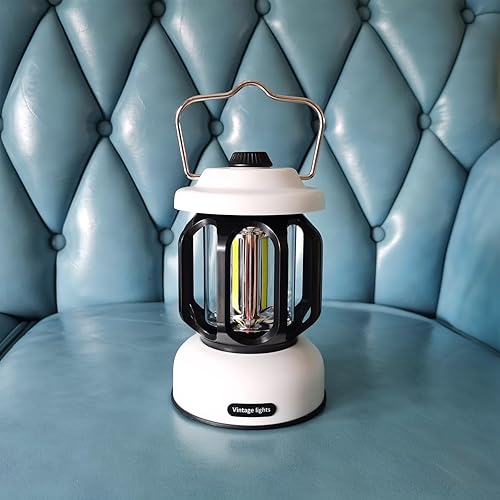 Miniatura 5 de Linterna de campamento recargable, brillo de 360 regulable, luz retro para campamento, lámpara colgante vintage para tienda de campaña al aire