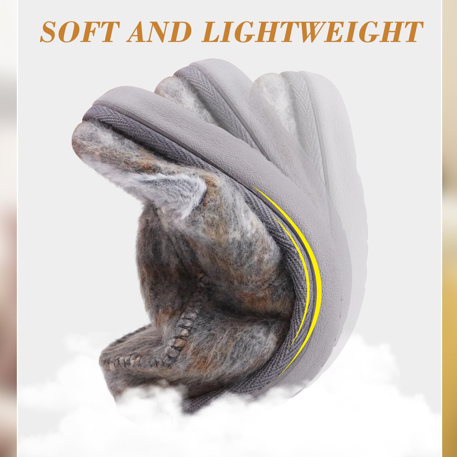 ONCAI Pantofole Donna Peluche Tessuto di Lana Houndstooth Misto Cotone Morbido Memory Foam Comode Plaid Pelliccia sintetica Ciabatte da casa Interno Esterno Tappetino Yoga Suola di Gomma Taglie 35-42