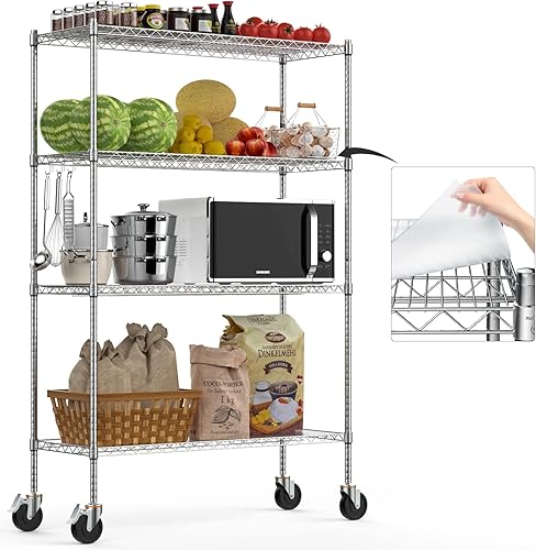 Estantería de alambre con ruedas, estante de almacenamiento de metal resistente con certificación NSF de 2400 libras, estante de utilidad ajustable
