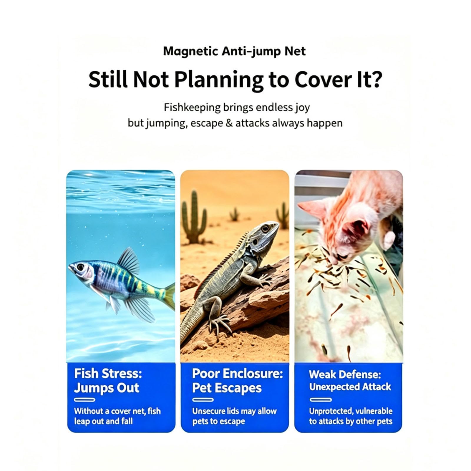 Magnetisches Aquarium Anti Spring Netz Einfache Installation Anti Sprung Design Zuschneidbar für randlose, Gebogene Bogenfront-Aquarien