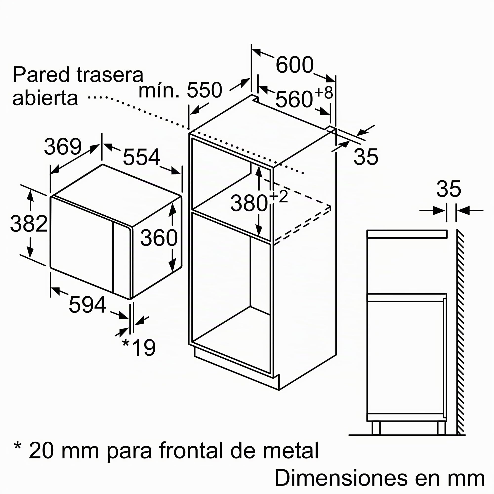 Bosch - Microondas Integrable, 60 cm, 8 programas automáticos, 25 litros, Grill, Negro, BEL554MB0