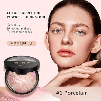 Baked Foundation Contour Bronzer, Powder Foundation Makeup Brighten, Face Highlighter Color Corrector Buildable Full Coverage Natural Smooth Lightweight, Porcelain