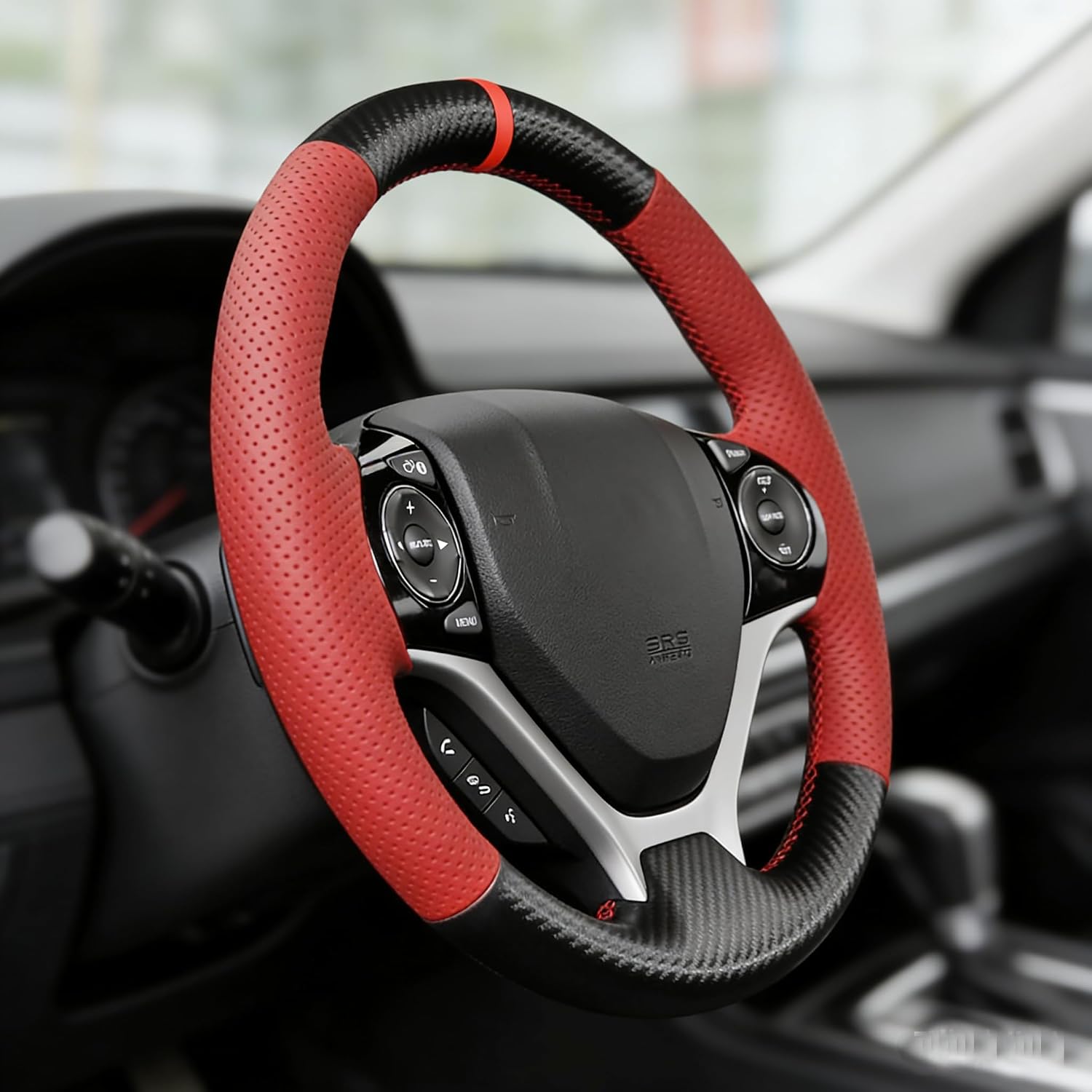 Carbon Fiber Red Leather Steering Wheel Cover for Honda Civic 9 Civic 2012 2013 2014 2015 Hand Stitched OEM Hand Sewing Interior Accessories