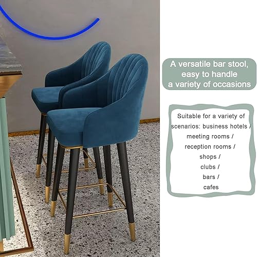Miniatura 5 de Juego de 2 sillas de bar giratorias de terciopelo, taburetes altos con respaldo curvo y reposapiés, taburetes Altos para el hogar, Pub, cocina y