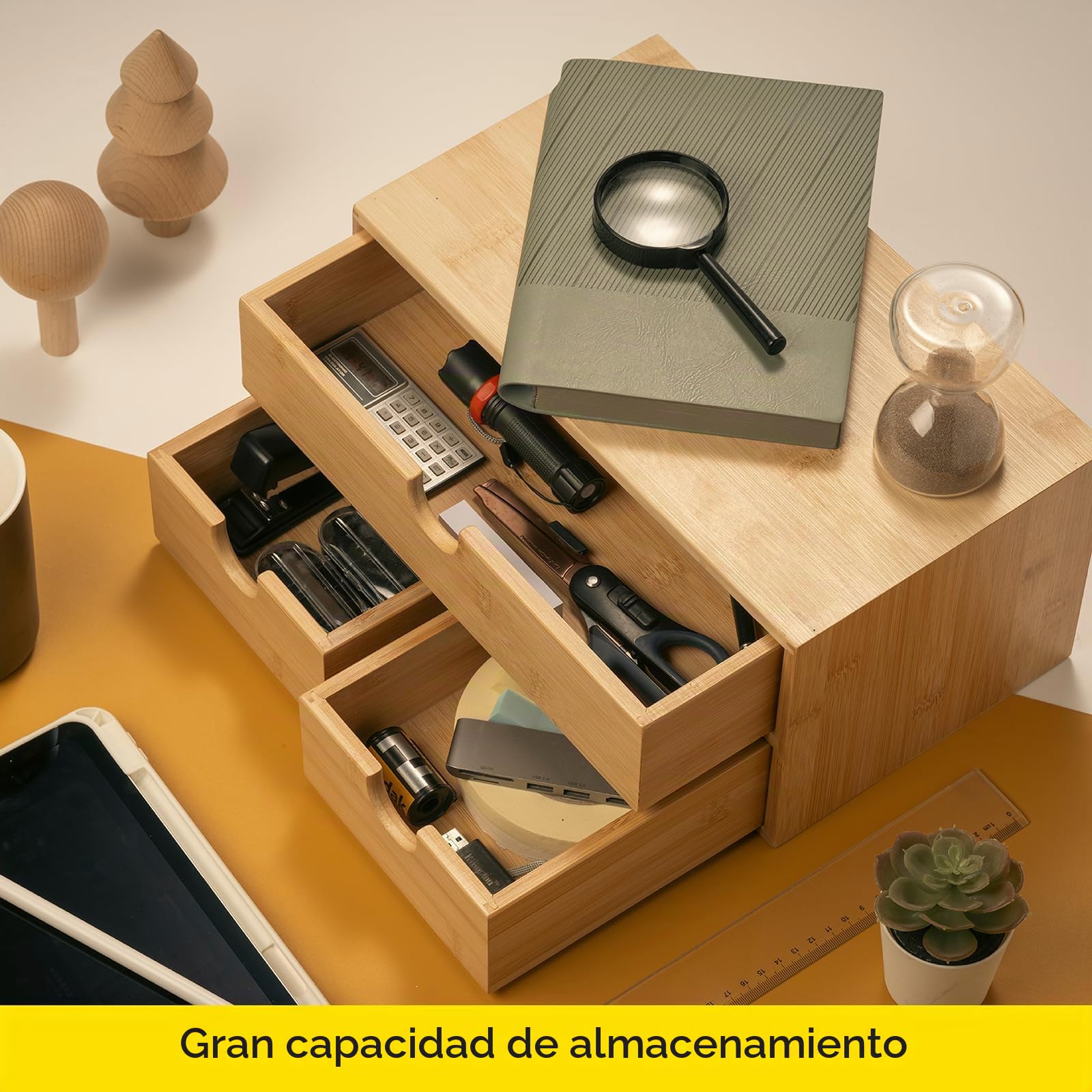 MEEDEN Organizador de escritorio con 3 cajones: caja de bambú para cajones, organizador de escritorio para oficina, hogar y artículos de baño