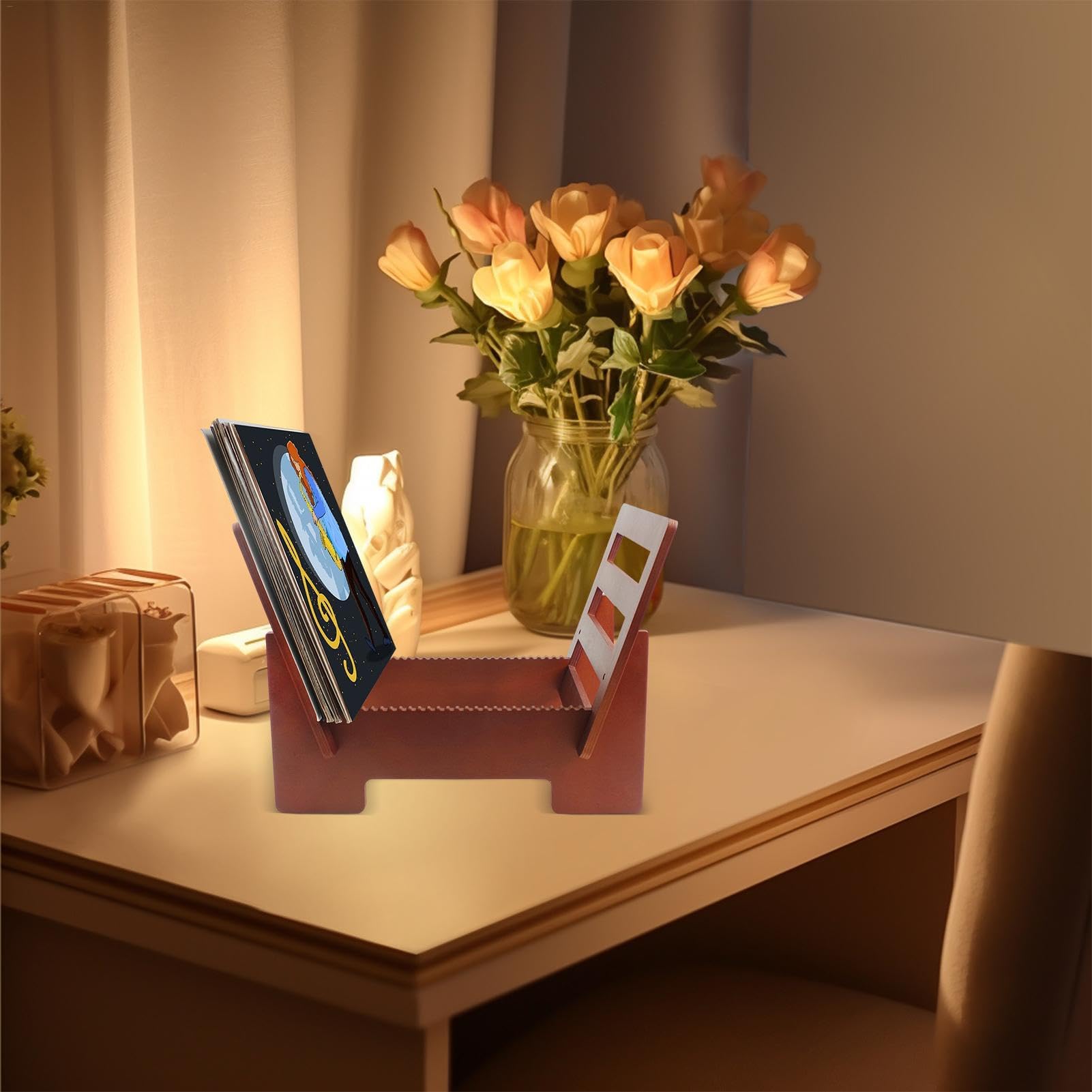 Supporto e supporto per album in legno, elegante espositore per album in vinile, soluzioni per riporre documenti, perfetto per album e dischi, elegante design in legno, salvaspazio.
