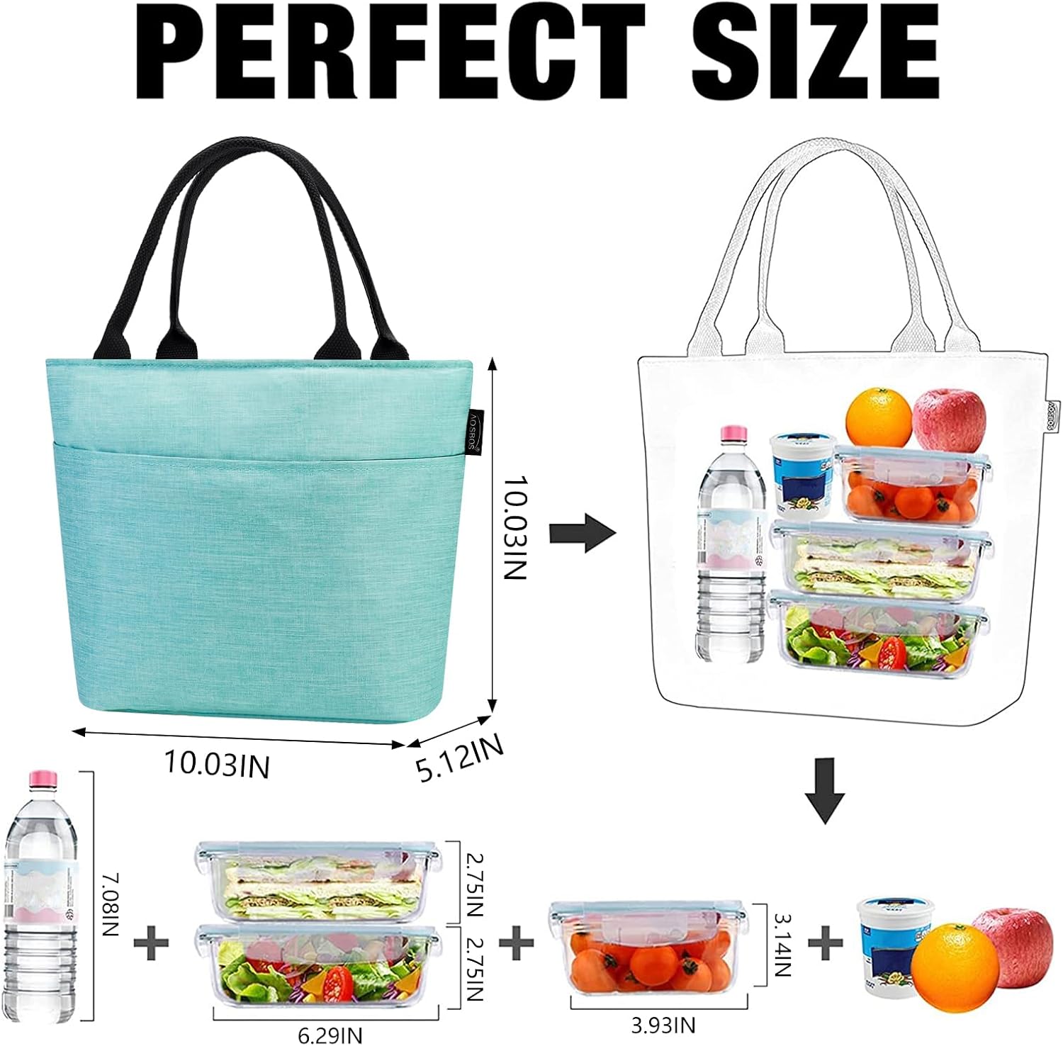Aosbos Lunch Tote Bag, Insulated Lunch Box for Women, Leakproof Lunch Cooler Purse for Work, Green - Image 2