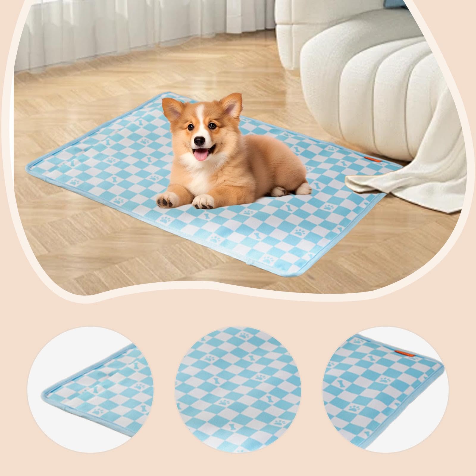 LOVIVER Tapis Auto-rafraîchissant pour Chien et Chat, Housse Amovible et Lavable pour Chiot Chaton, Tapis rafraîchissant pour Cage intérieure extérieure, 49cmx49cm