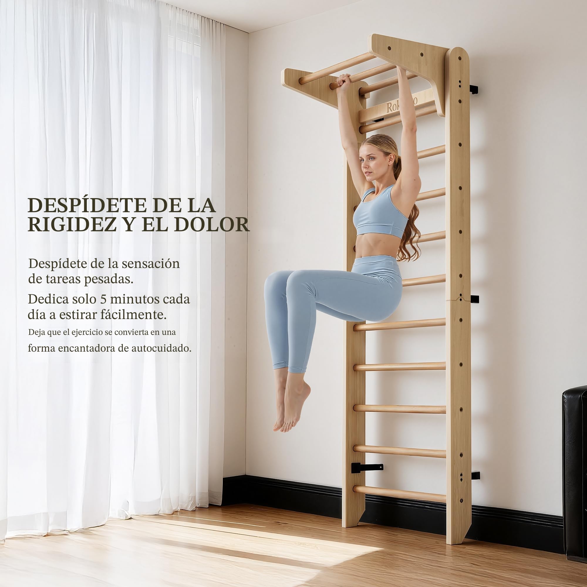 Escalera Sueca de Gimnasia multifunción, Barra de Gimnasia de Madera montada en la Pared, Gimnasio Interior en casa para niños y Adultos