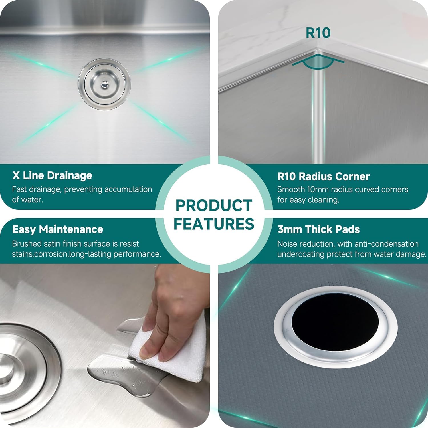 32 Inch Undermount 50/50 Double Bowl Kitchen Sink, 32" X 19" Large Double Sink, 16 Gauge Stainless Steel Kitchen Sinks with Sinks Drain (Silver)
