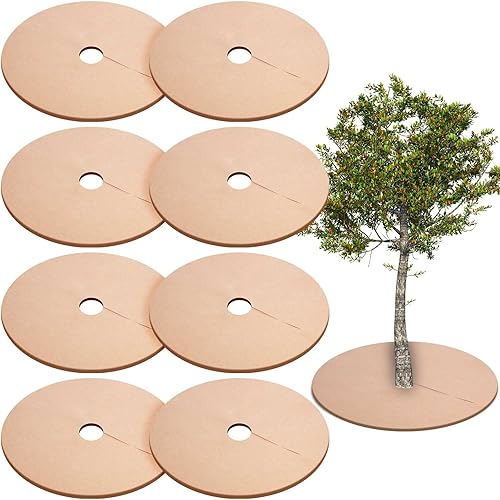 8 piezas de 32.2 pulgadas de anillo de mantillo de árbol no tejido grueso protector de árbol reutilizable de tela redonda barrera de raíz de árbol,