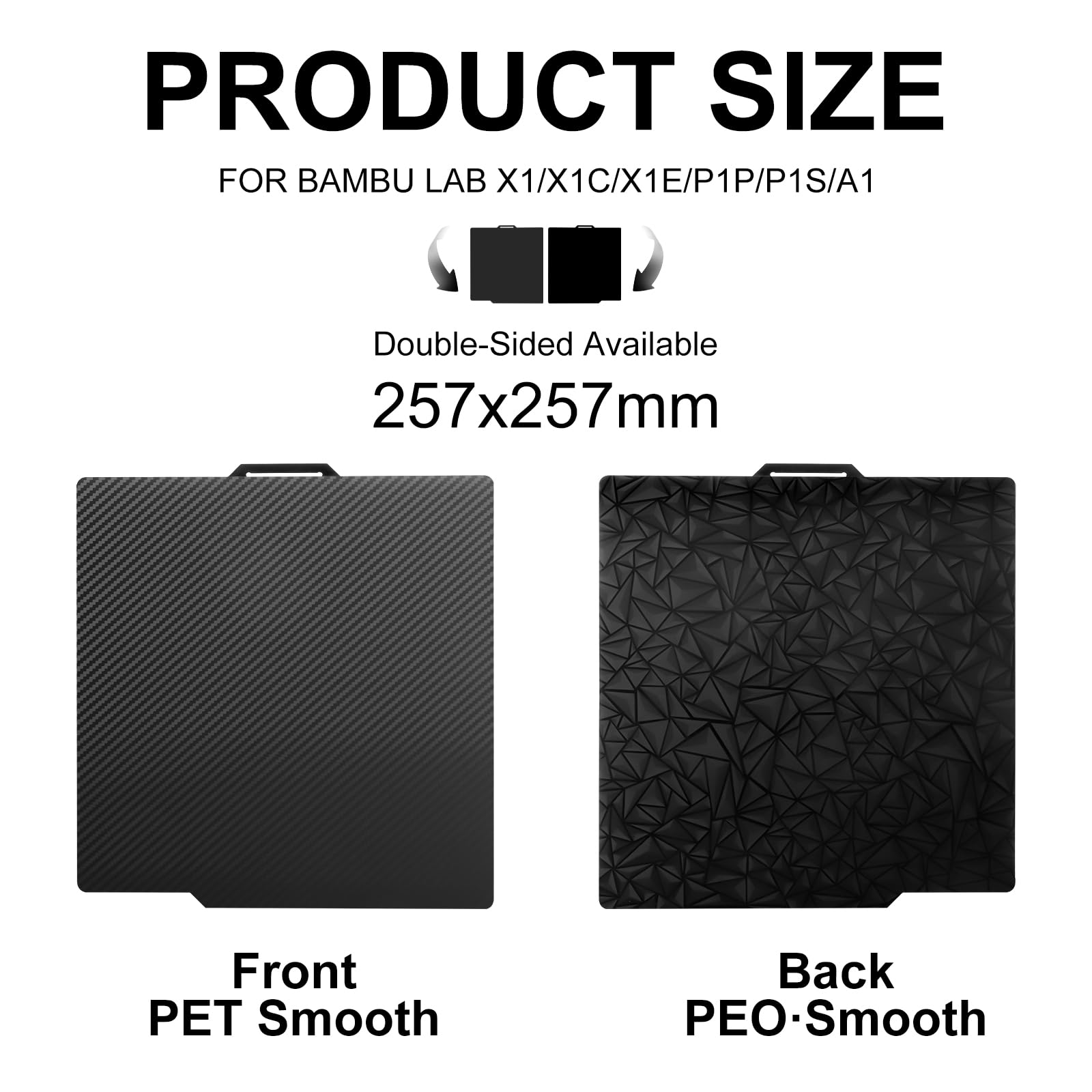 PEO+PET płyta drukująca do Bambulab P1S/A1/X1C/P1P/X, dwustronna teksturowana 257 x 257 mm, gładka magnetyczna sprężyna, kompatybilna z PLA, TPU, PETG do drukarki 3D Bambu Lab