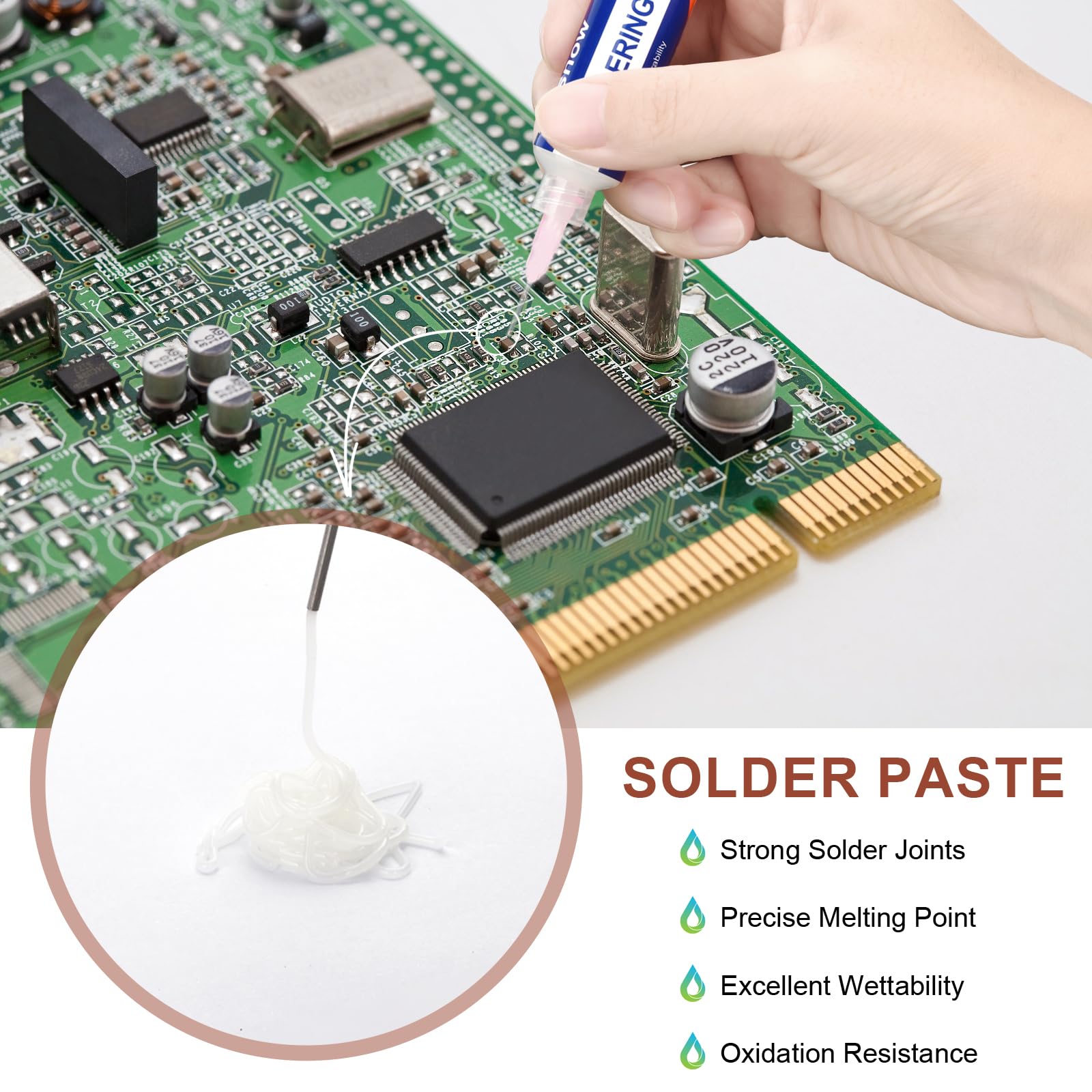 Treccia di stoppino per saldatura e pasta per saldatura, nessun flusso di saldatura pulito (10 cc), strumento di rimozione della saldatura, 3 m treccia dissaldante per riparazione elettronica