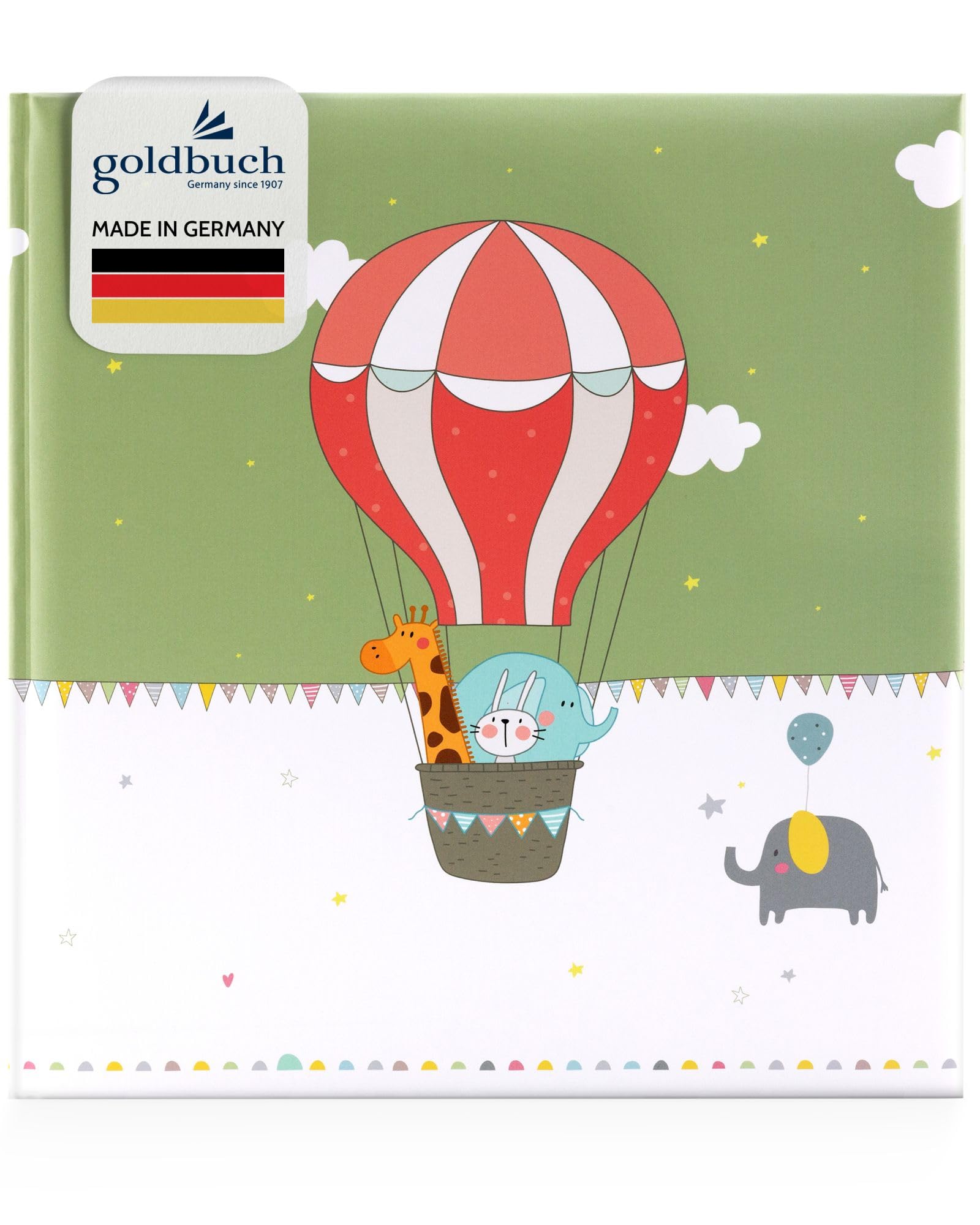 goldbuch 15 177 Babyalbum Ballonfahrt im kindgerechten Design, Kunstdruck Fotoalbum mit 58 weißen Blankoseiten, Pergamin & 4 illustrierte Seiten, Baby Album zum Einkleben, Papier, ca. 30 x 31 x 4 cm