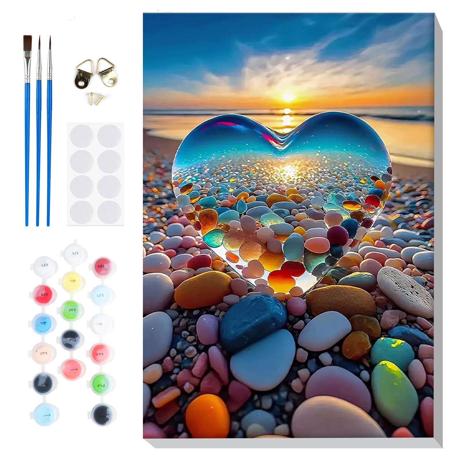 Lxmsja Landscape Paint by Numbers for Adults Beginner with Frame, Seaside Beach Painting by Numbers for Adults on Canvas, DIY Acrylic Painting Kit Art and Crafts Gifts for Home Wall Decor, 8x12inch