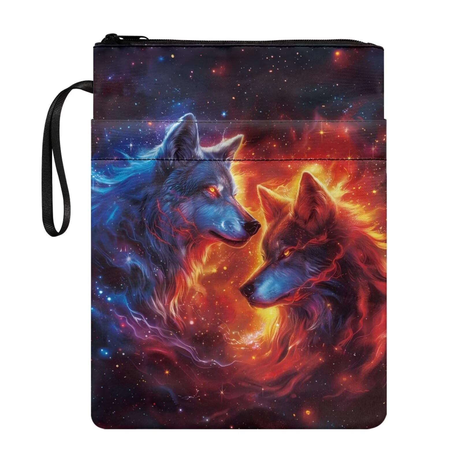 UOIMAG Fire Wolf Book Pouch Galaxy Book Sleeve Paperbacks Textbook Case Storage Cover with Front Pocket — image 1