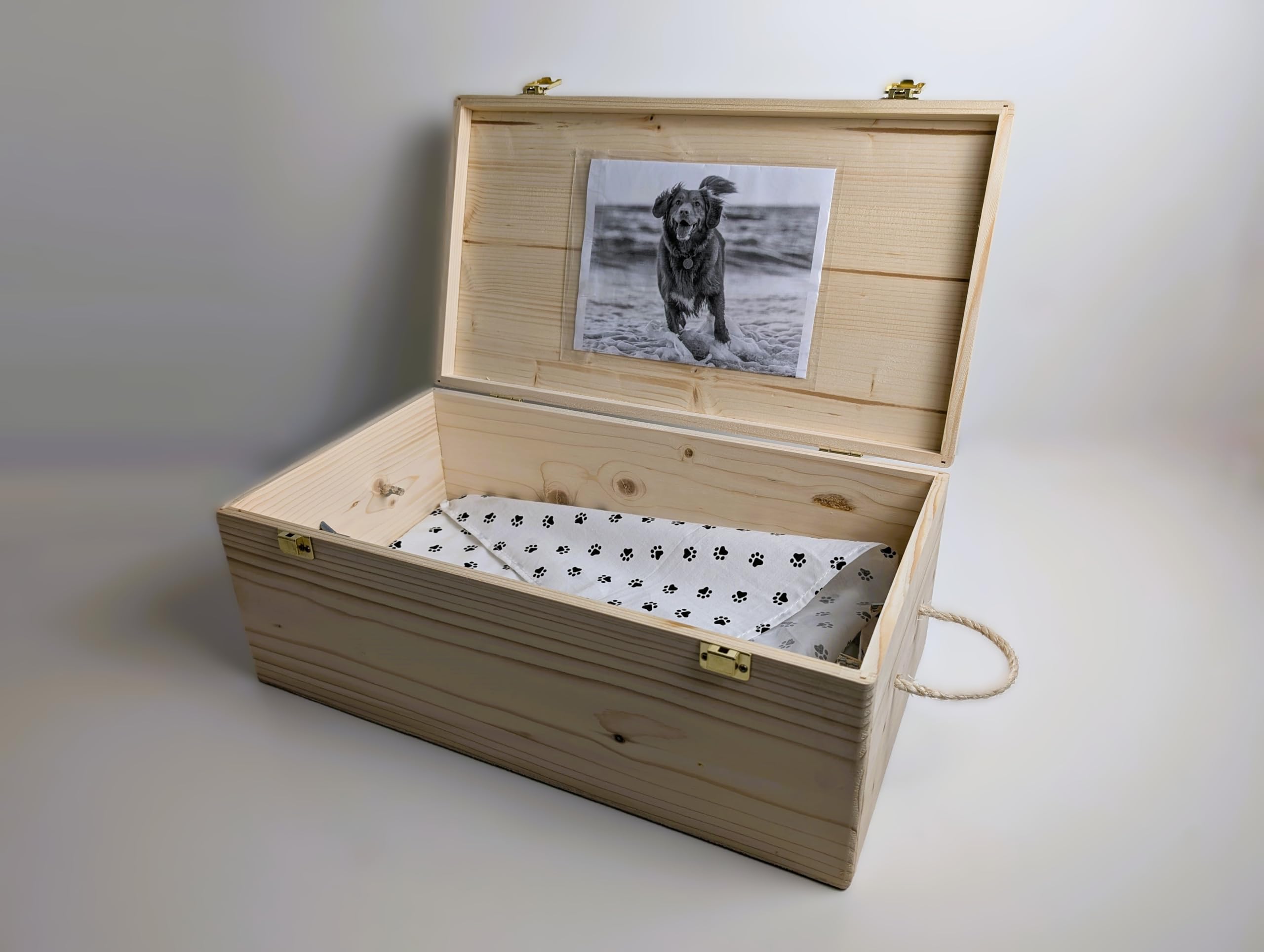 Bara per animali domestici cane/gatto - fatta a mano - legno naturale con cuscino. (Large)