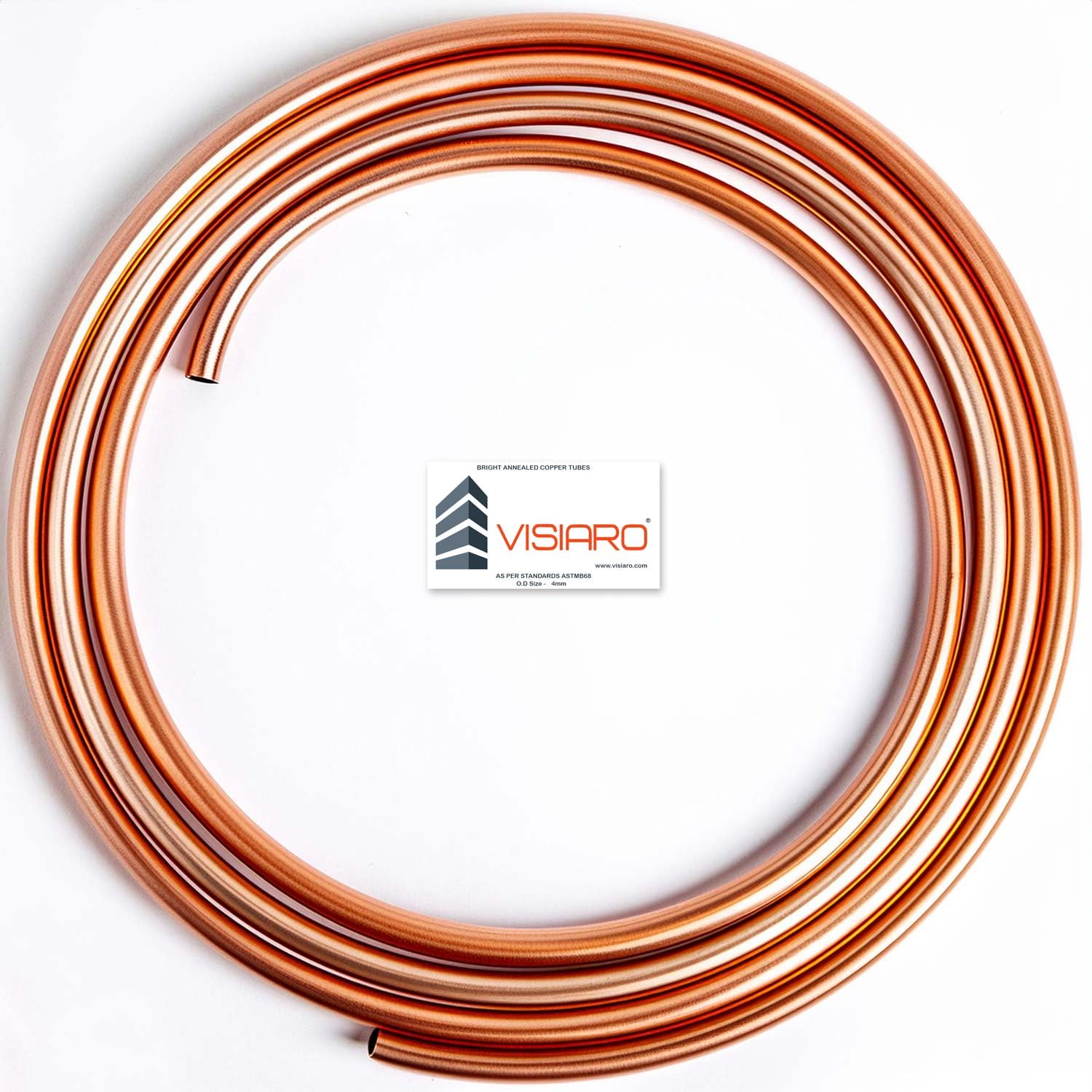 Visiaro Round Soft Copper Tube, 3mtr, Outer Dia 4 mm, Wall Thickness 25 swg, Seamless Hollow Pipe Coil for Air Conditioners, Refrigeration, Plumbing Systems and DIY Projects
