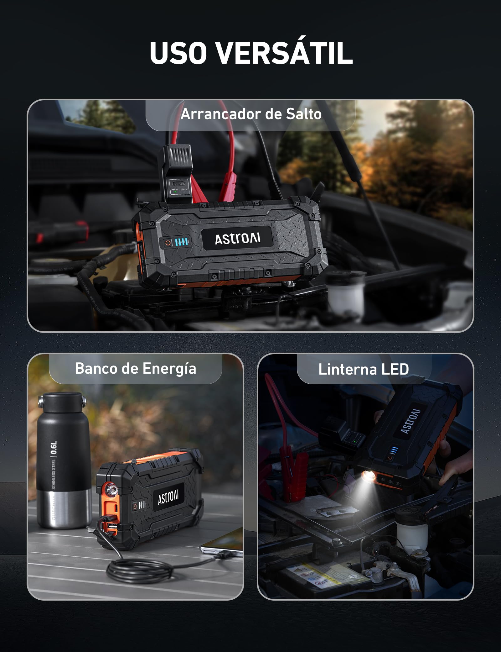 AstroAI S8 Ultra Arrancador de Baterias de Coches, 4000 A Arrancador de Coche Portátil de Gasolina de hasta 10 L y diésel de 8 L, 12 V Arrancador de Coches con Cables de Arranque, Carga Rápida