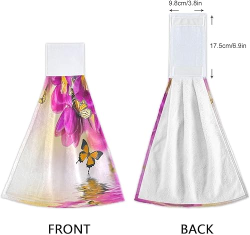 Miniatura 3 de ALAZA Juego de 2 toallas de cocina colgantes con diseño de mariposas rosadas, juego de 2 toallas de mano suaves y absorbentes, paños de cocina,