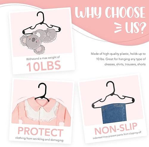 Miniatura 3 de HOUSE DAY Perchas de plástico para bebé, paquete de 60, perchas de plástico duradero para ropa de bebé, perchas delgadas y compactas para niños,