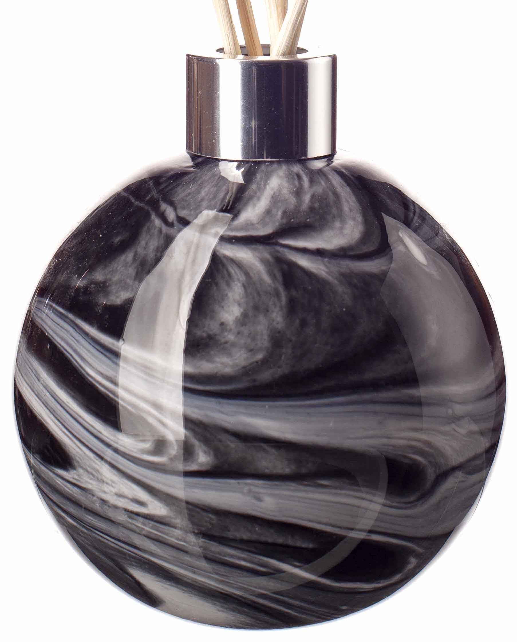 Amelia Art Glass White & Black Reed Diffuser Sphere In Night Sky, Height 11.5Cm With Reeds 25Cm