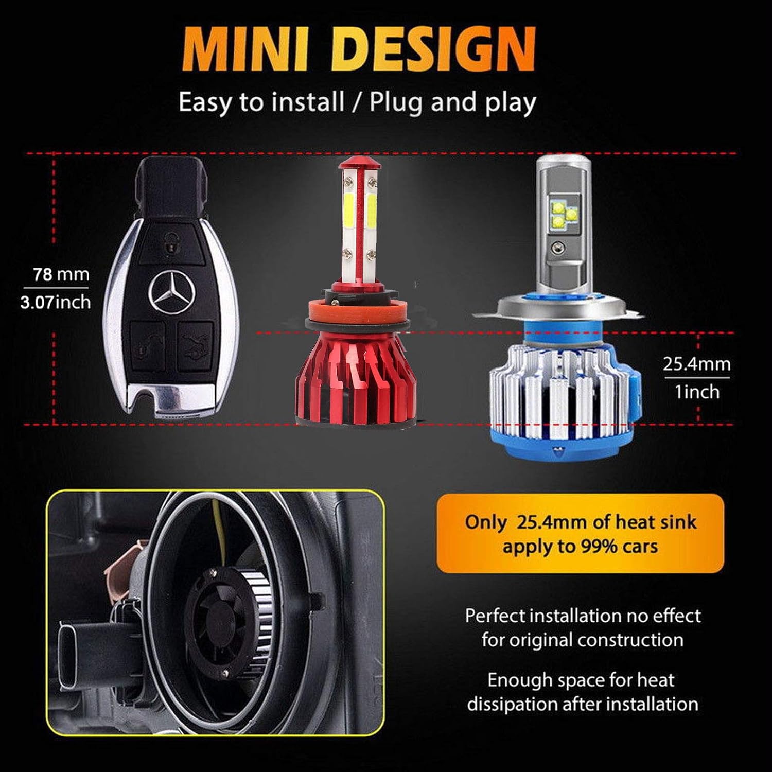 2Pcs H11 LED Headlight Bulbs Conversion Kit H8/H9 Car Headlamp 10000LM/PC 6000K Cool White Hi/Lo Beam/DRL / Fog Light Replace for Halogen HID - Plug and Play
