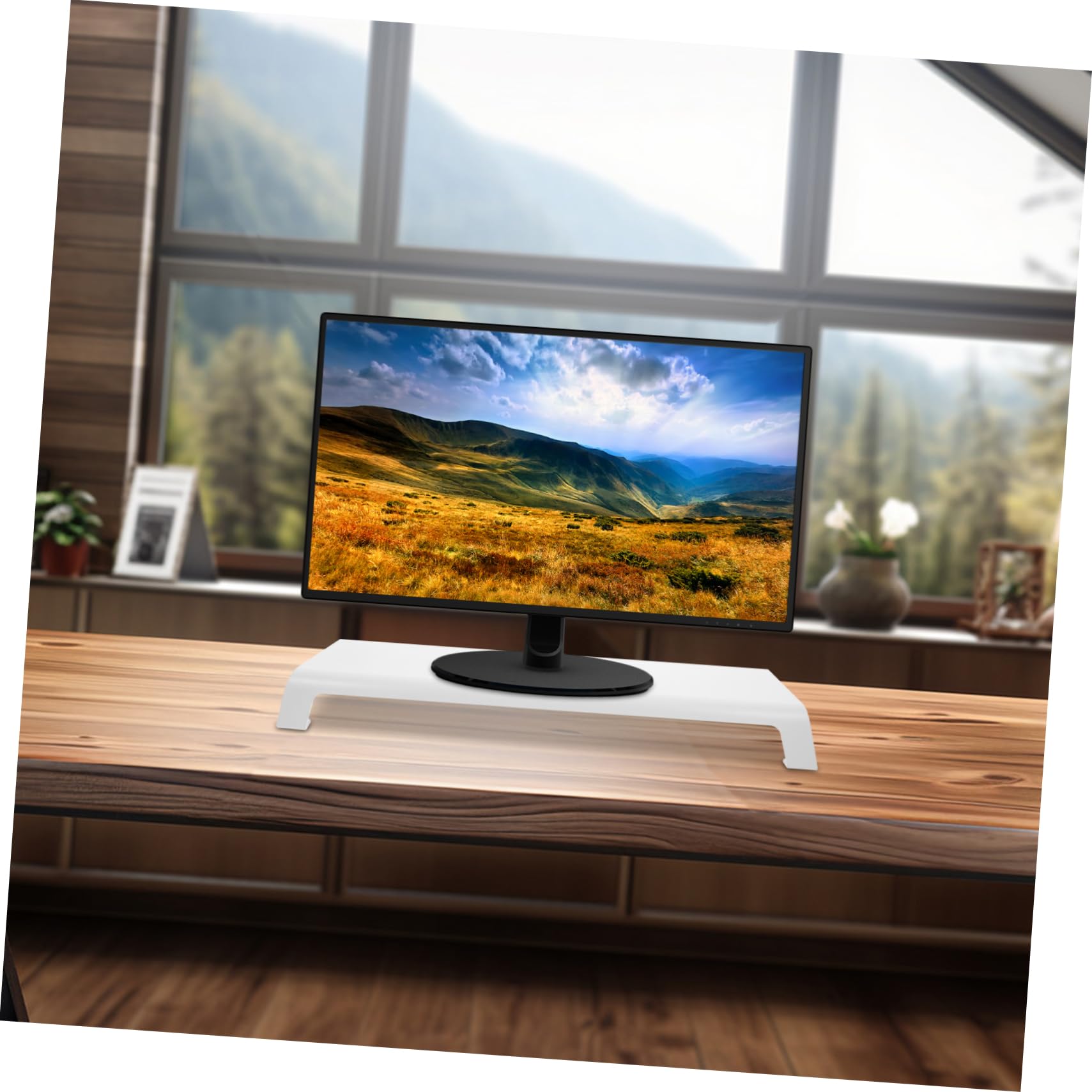 Soporte para Monitor de PC Elevador de Pantalla de Aluminio Blanco | Acabado Fino, Patas de Silicona, Escritorio sin Rayas, para Estudiantes y Usuarios de Maquillaje