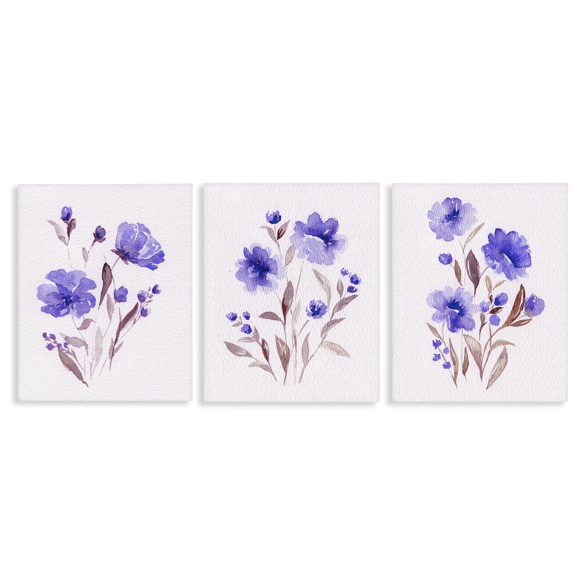 Stupell Industries 'Watercolor Purple Blooms', 3pc Canvas Art Set, 24 x 30 Inches, Easy to Hang and Sturdy, Made in USA, by Leah Noel Art