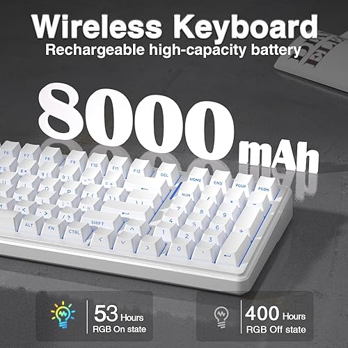 Miniatura 8 de AULA Teclado mecánico inalámbrico F99, triple modo (BT5.0/2.4GHz/USB-C), teclado cremoso montado en junta con interruptores lineales, teclas PBT