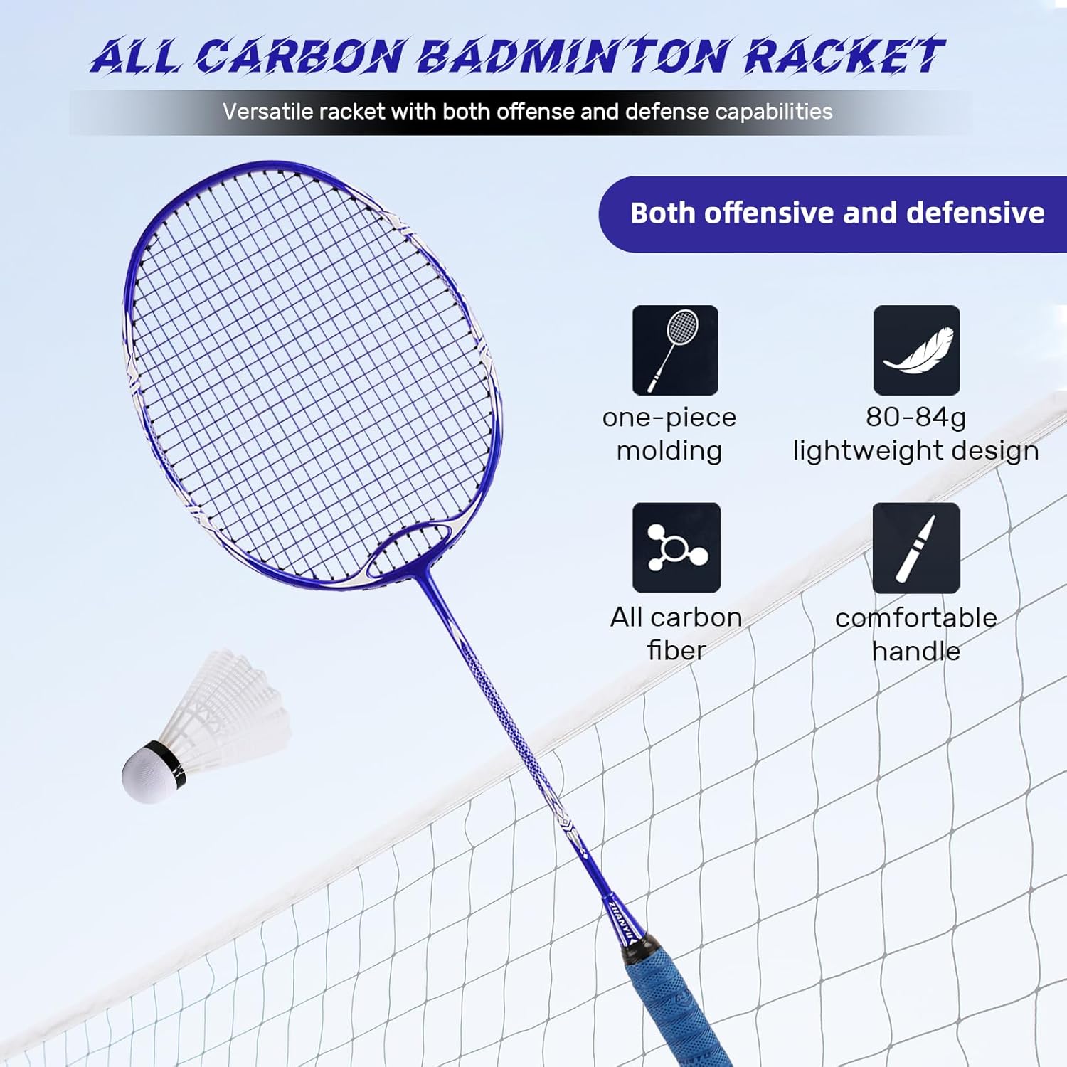 Badminton Racket,Ultra-Lightweight All Carbon Offensive Professional Badminton Set (82g),Comprising Two Rackets,Two Shuttlecocks and One Ball Bag,Ideal for Outdoor Competition