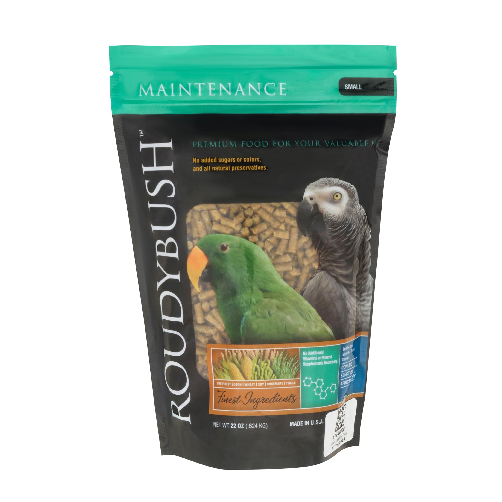 Roudybush Daily Maintenance Bird Food For Dwarf Macaw, Eclectus, African Grey, Pionus, Conure, Rosella, Senegals & Lory (Small) - 624g, 22 Ounce (Pack of 1)