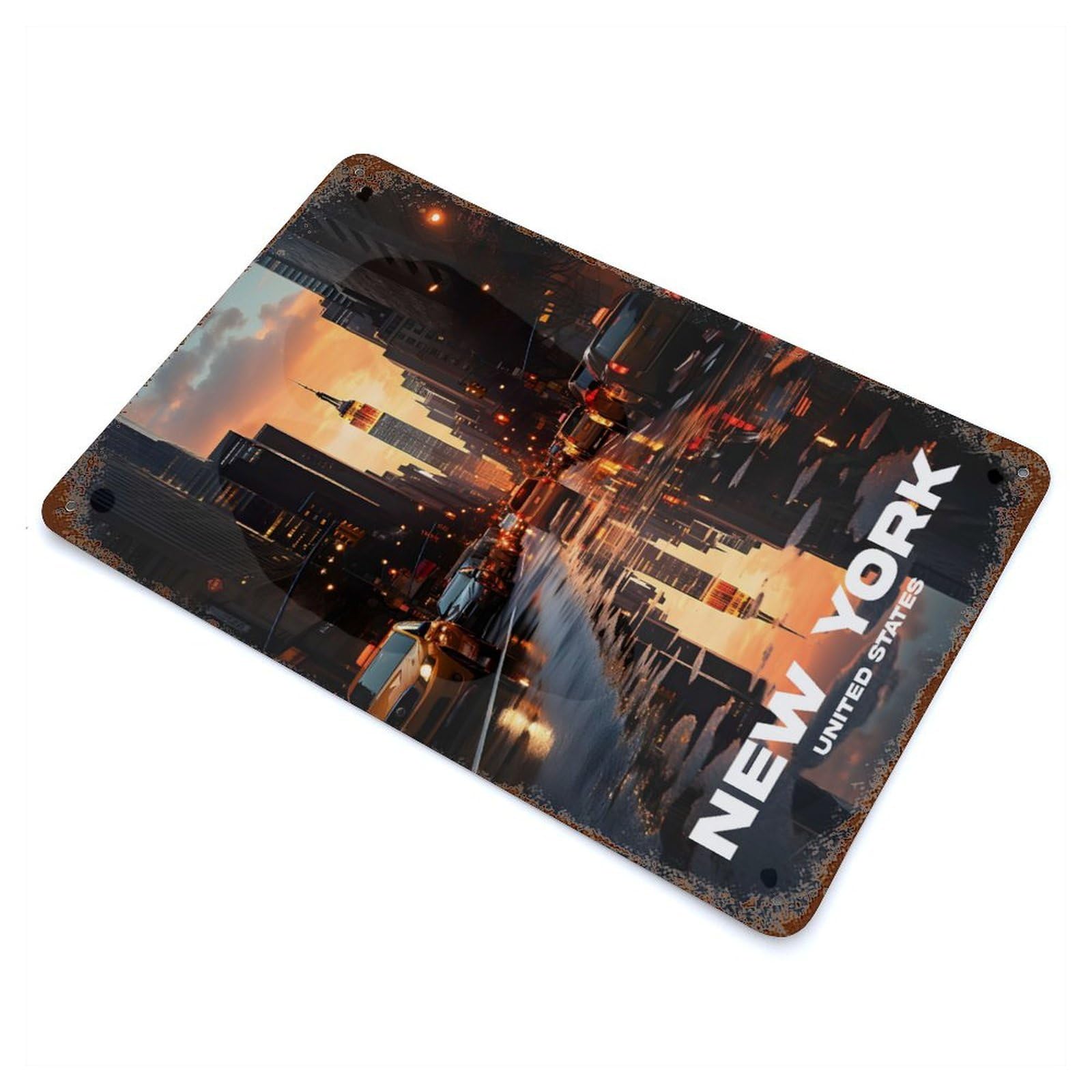 New York Manhattan Streets Weathered Tin Sign 11.8"x7.9", for Garage, Bar And Workshop Decor, Vintage Wall Decor